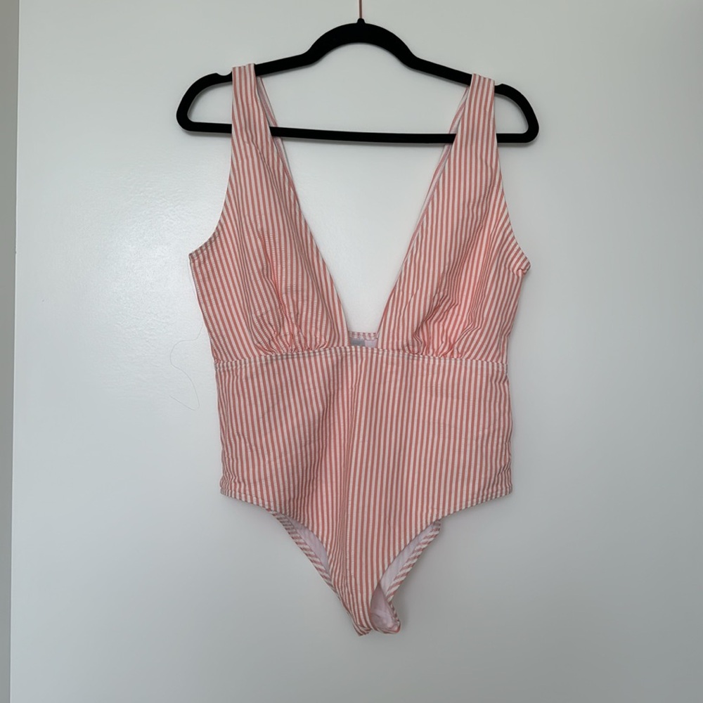 ASOS Pink Striped One Piece Swimsuit - Picture 2 of 7